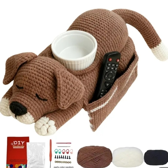 Brown Crochet Dog Armrest Organizer DIY Kit - Picture 2 of 3